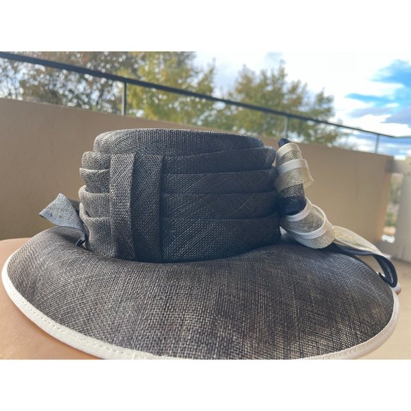 NWT Nigel Rayment 100% Natural Fiber Blue Sun Hat with Tan Ribbon - Picture 3 of 7